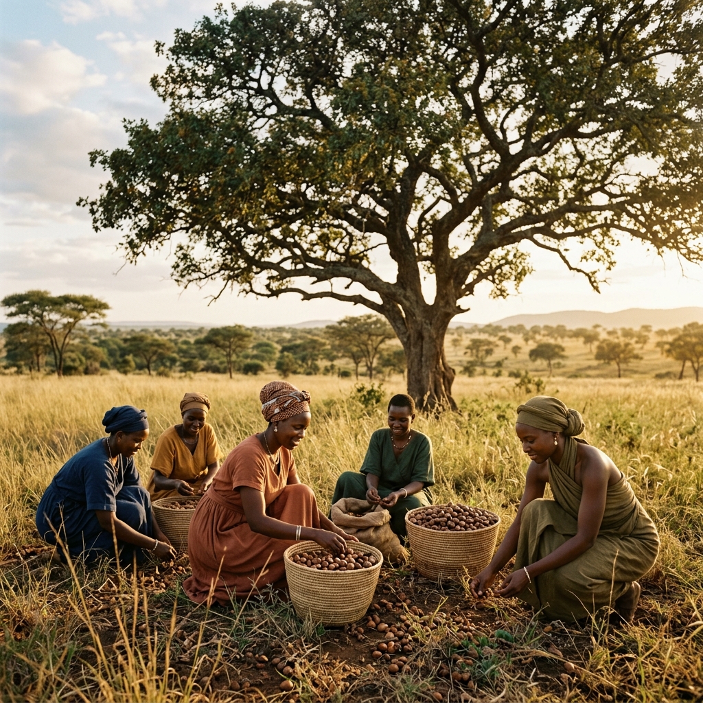 Women gathering shea nuts in Uganda
